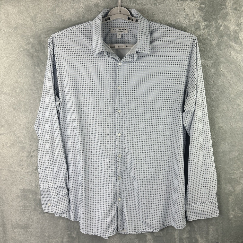 Mizzen+Main Performance Dress Shirt Mens XL Classic Blue Print Stretch